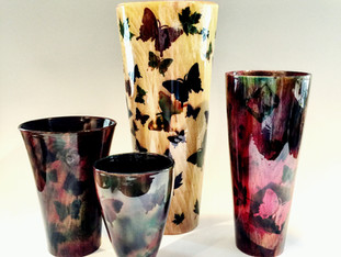 Painted Wood Butterfly Vases