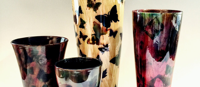 Painted Wood Butterfly Vases