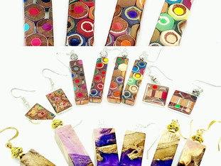 Colored Pencil and Burl Earrings
