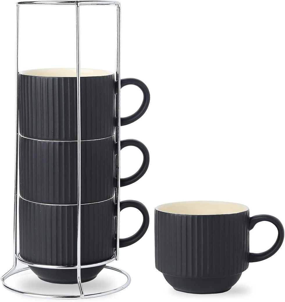 Hasense Coffee Mug Ceramic Set of 4 with Stand - 15 oz Stackable Large Porcelai