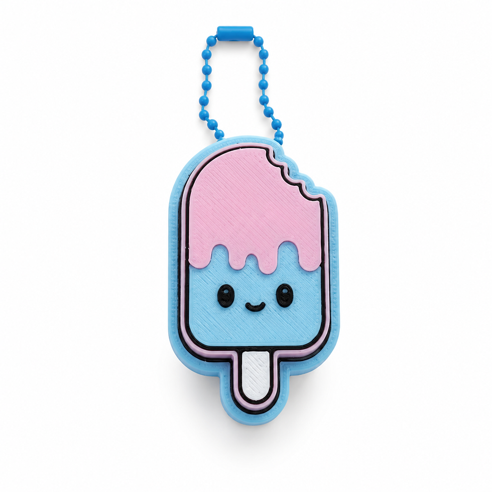 Blue and pink Ice Lolly Clicker 3D printed fidget keychain, front view