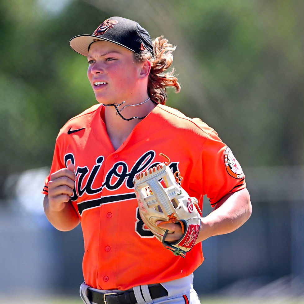 Baltimore Orioles' prospect Jackson Holliday on the field during a game.