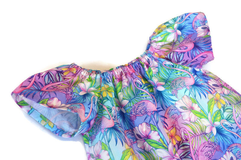 Thumbnail: MelyndaMade Handmade Baby Clothes Seaside Dress Flamingoes sz 1