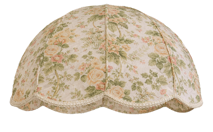 The Elowen is a custom made, scalloped, hand-sewn, floral lampshade covered in Lee Jofa Hollyhock fabric created by Mulberry & Oak Interiors in Edmonton, Alberta, Canada