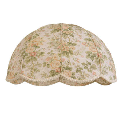 The Elowen is a custom made, scalloped, hand-sewn, floral lampshade covered in Lee Jofa Hollyhock fabric created by Mulberry & Oak Interiors in Edmonton, Alberta, Canada