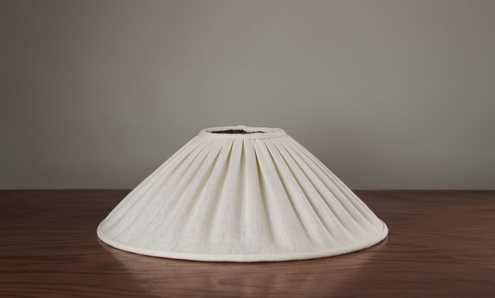 The Vivienne, a custom, bespoke, handsewn lampshade in Dublin Cream linen fabric by Kravet made by Mulberry & Oak Interiors in Edmonton, Alberta, Canada