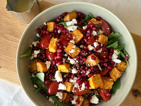 Zoete aardappel- linzensalade
