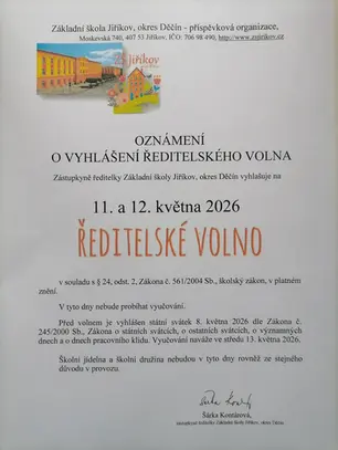 Ředitelské volno 11.-12.5.2026