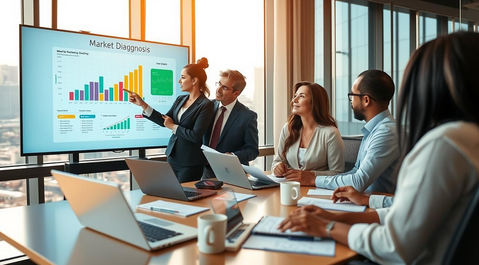 pessoas em uma sala de reunião analisando graficos