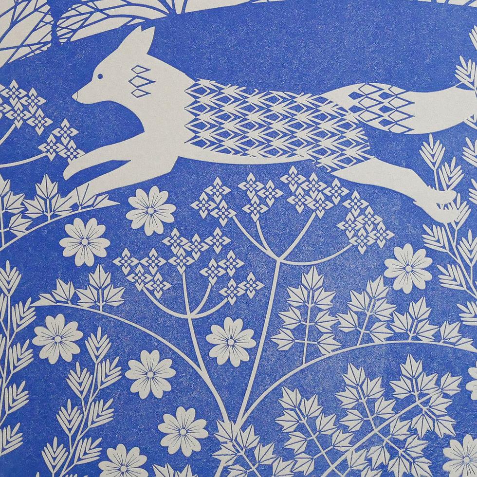Thumbnail: Fox on the South Downs Blue Letterpress Print