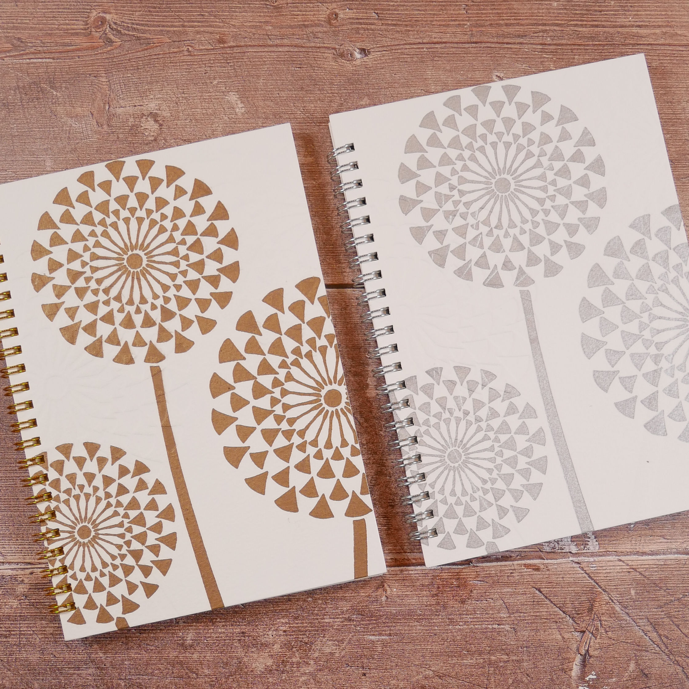 Sketch Book Dandelion Silver and Dark Gold on White Design