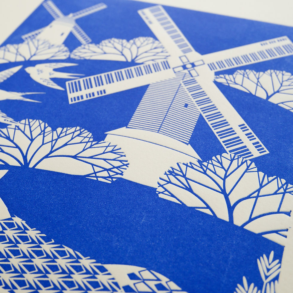 Thumbnail: Fox on the South Downs Blue Letterpress Print