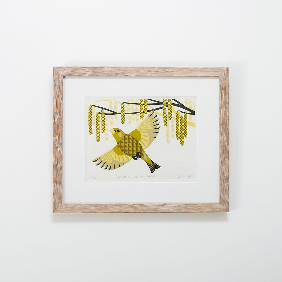 Thumbnail: Limited Edition Green Finch in the Hazel Lino Cut And Hand Embossed Pr