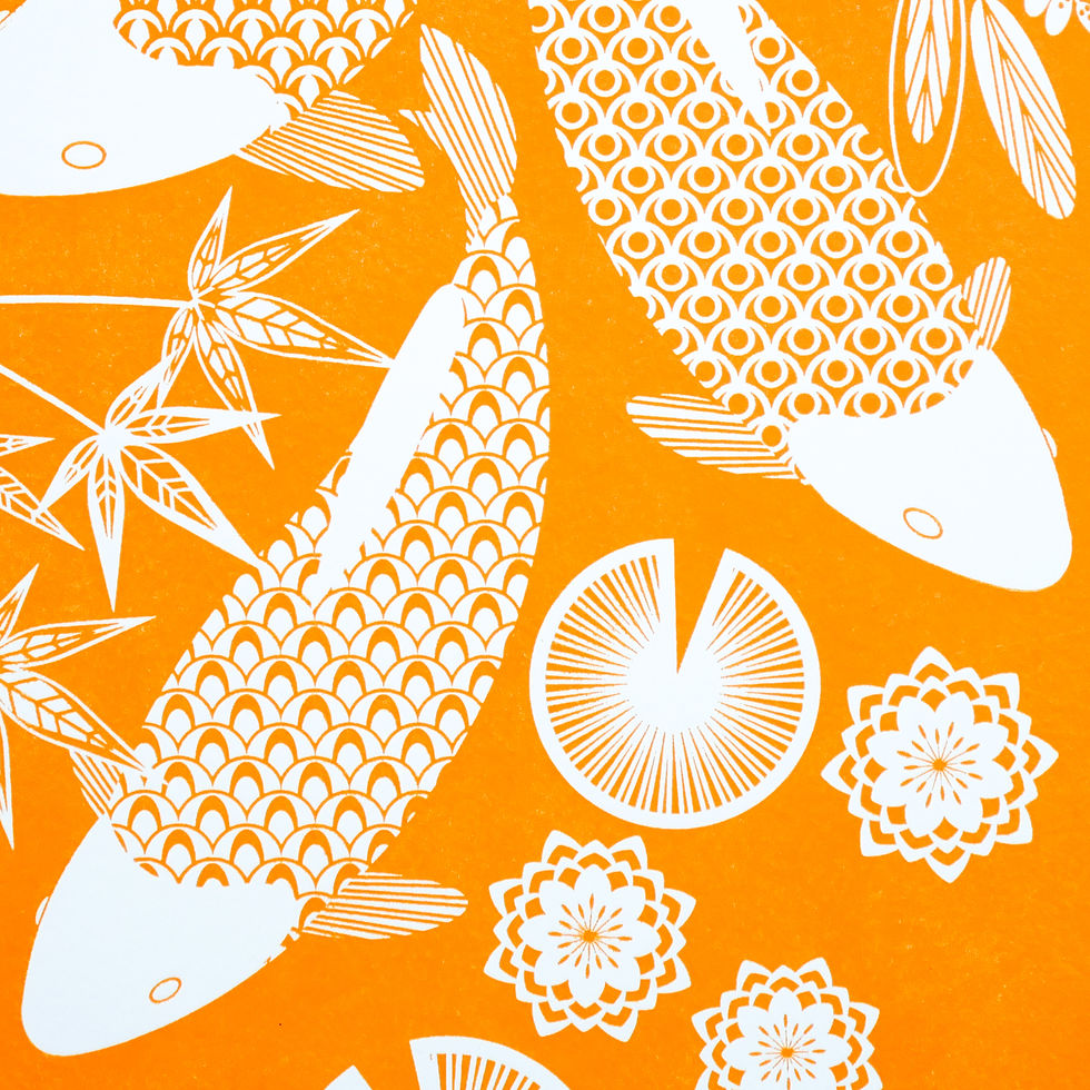 Koi Fish Swimming Orange Letterpress Print
