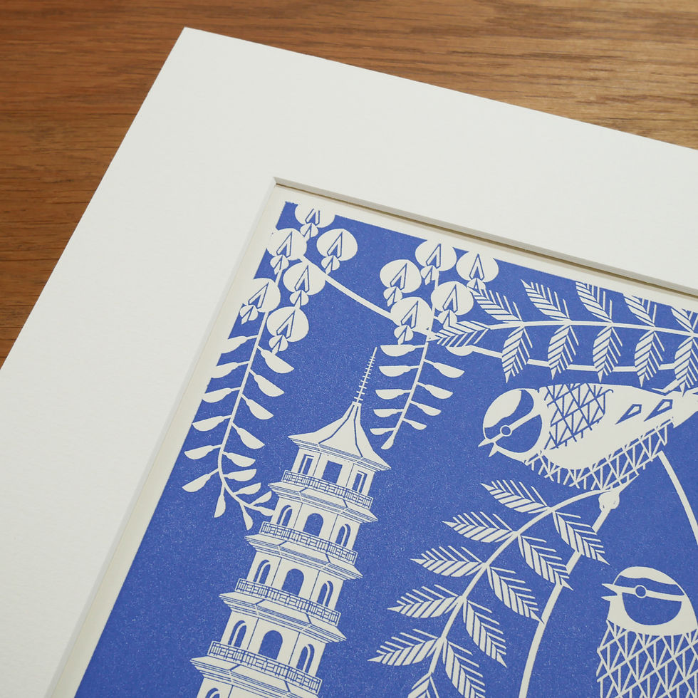 Thumbnail: Blue Tits at Kew Gardens Blue Letterpress Print