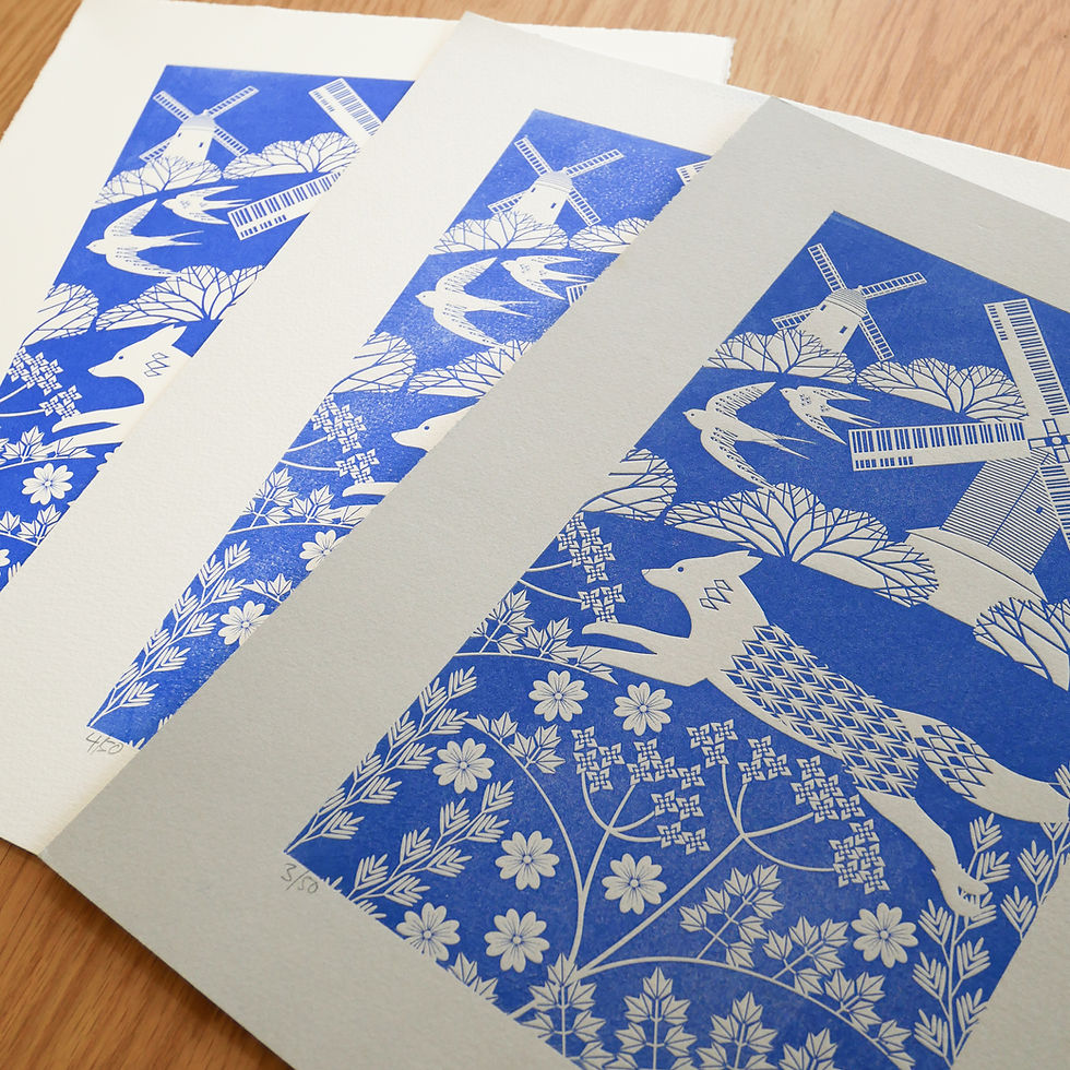 Thumbnail: Fox on the South Downs Blue Letterpress Print