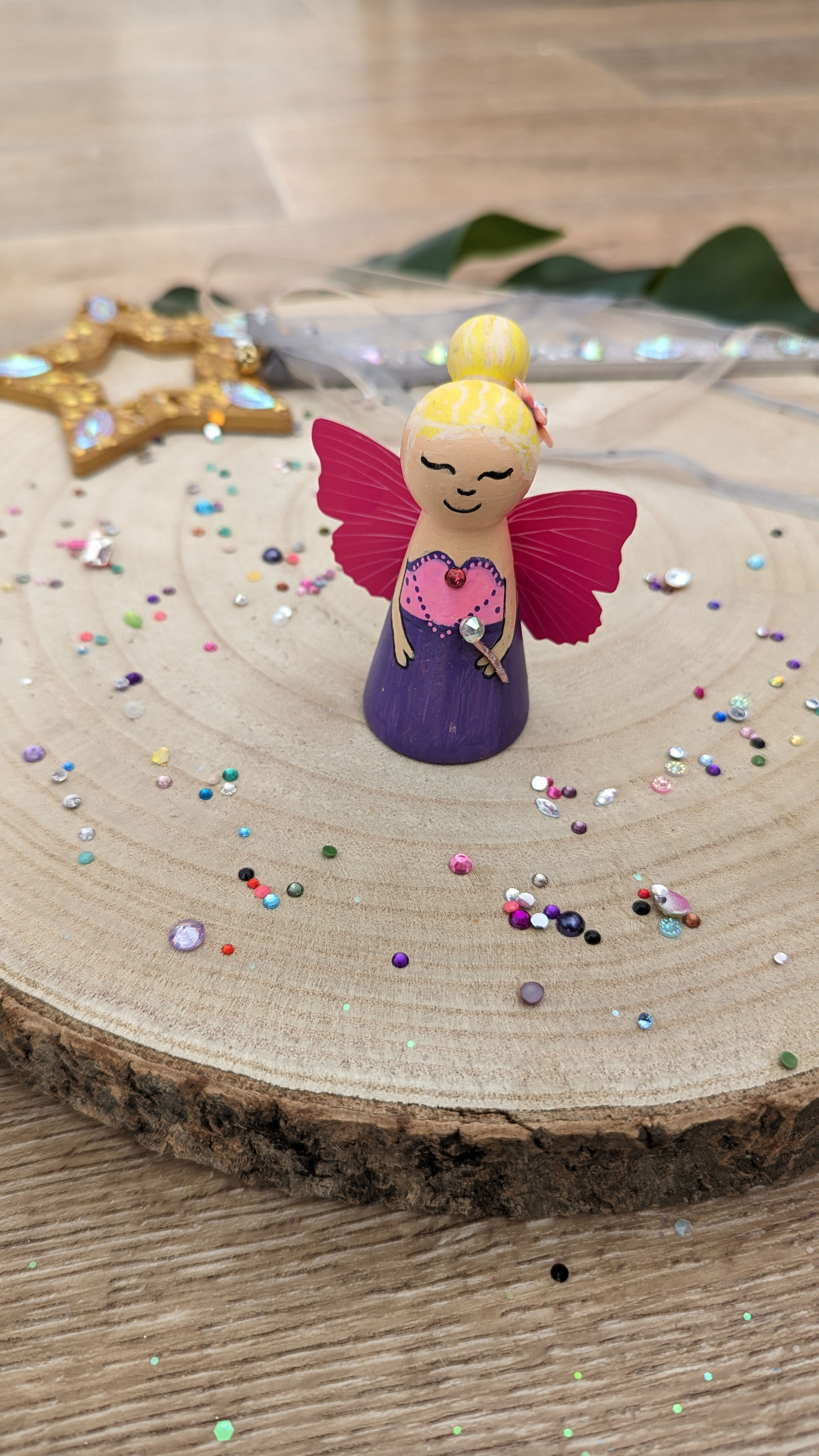 Roze fee - houten poppetje / pegdoll