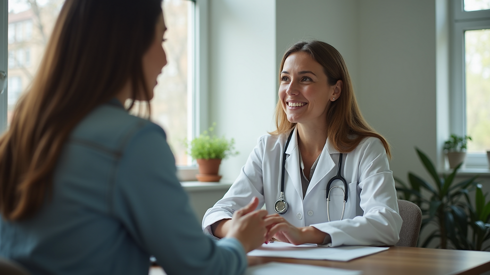 Eye-level view of a mental health professional engaging with a client in a supportive environment
