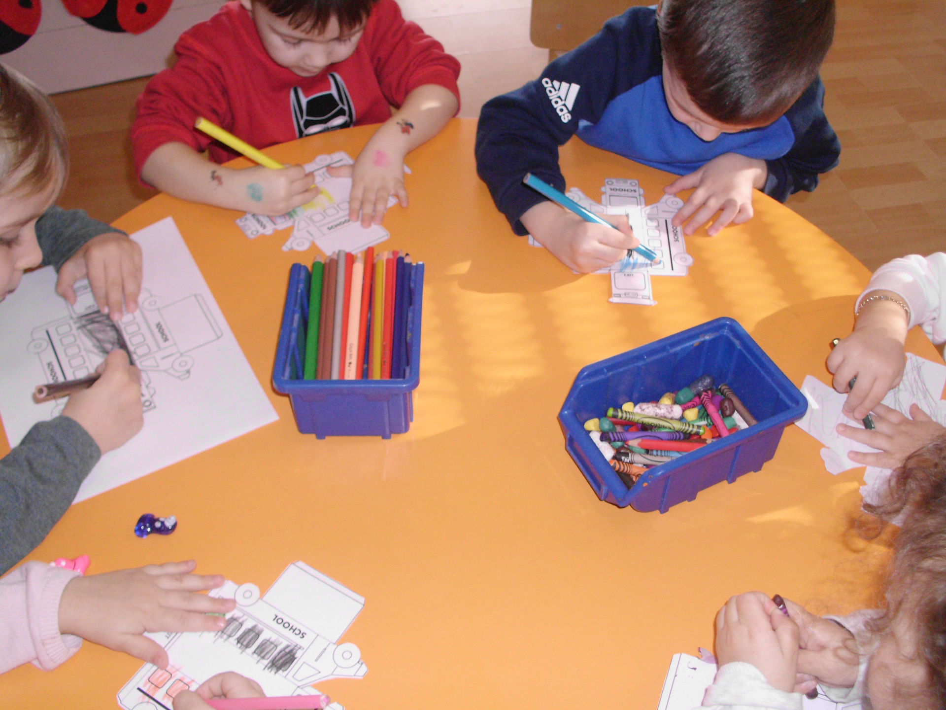 Topic Transport -  school bus colouring and folding technique to form a school bus