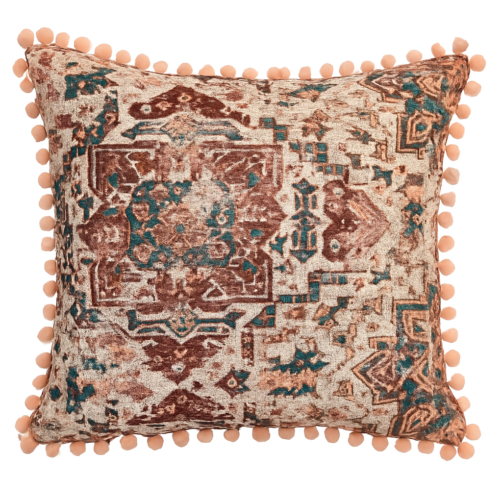 Persian Design Tapestry Cushion with Pom Poms 55 x 55 + insert