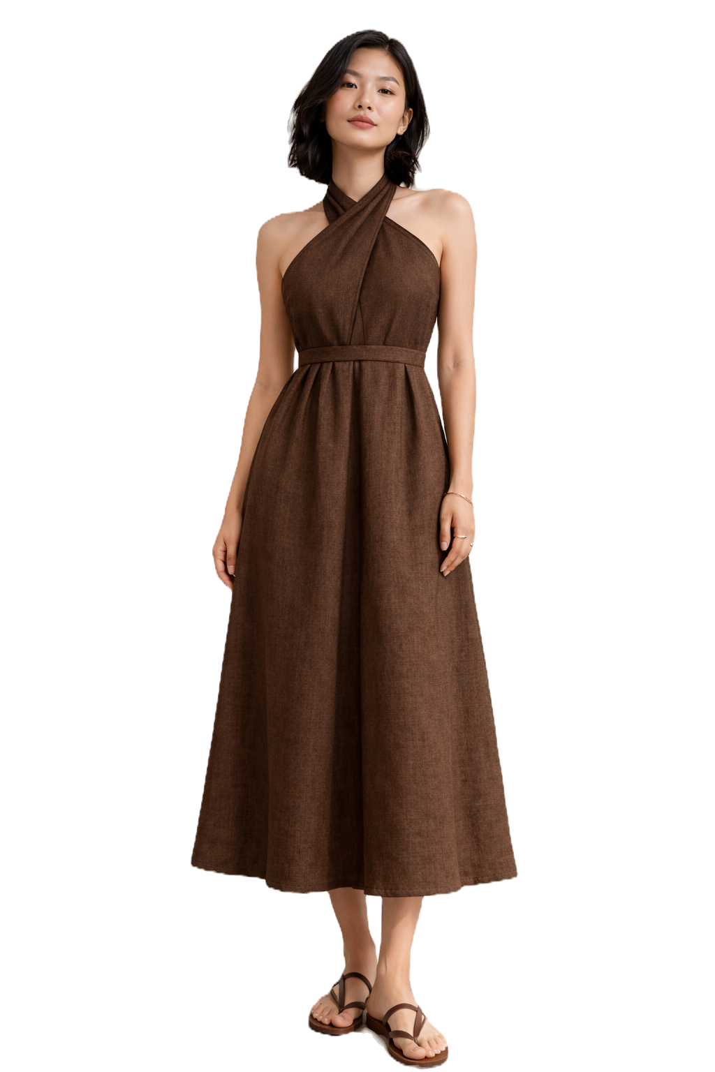 Halter Dress in Chocolate Linen