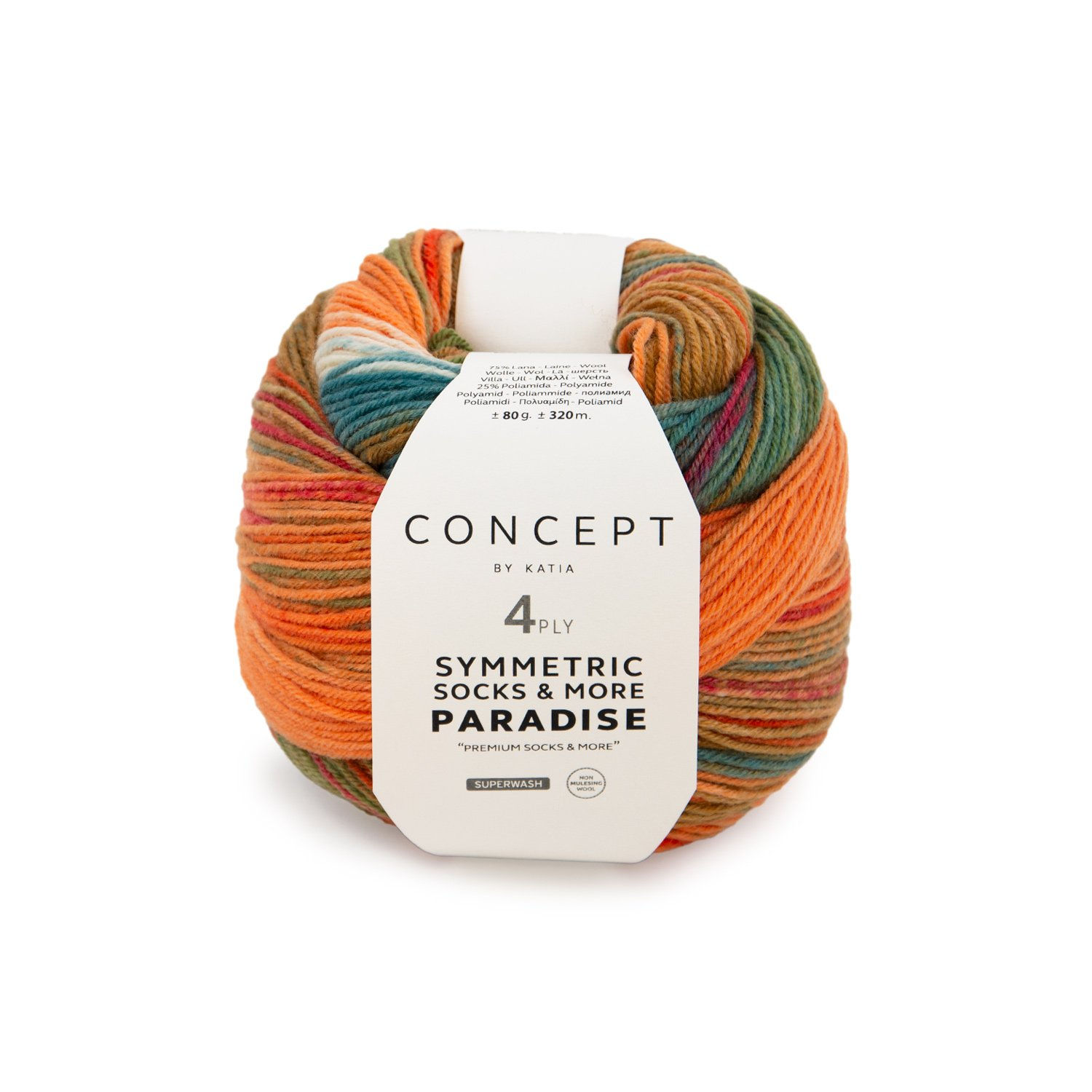 Garnknäuel Concept by Katia 4 PLY Symmetric Socks & More Paradise 44 - Braun-Grün-Orange