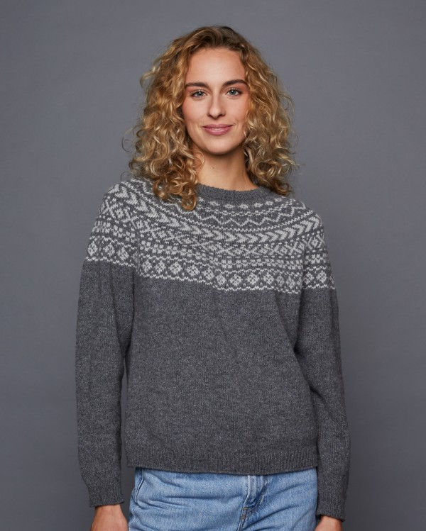 Miniaturbild: Grauer Pullover mit weißem Norwegermuster