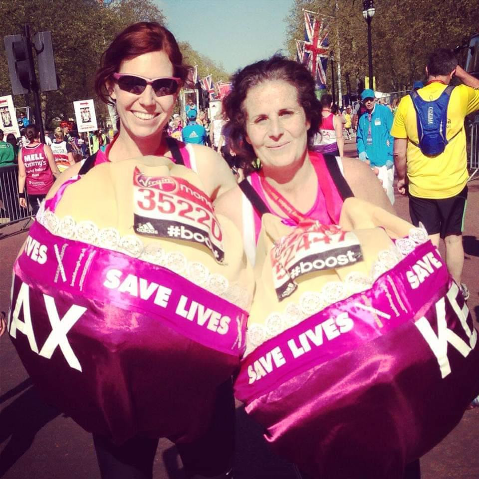 Maxine running the London Marathon dressed as a boob