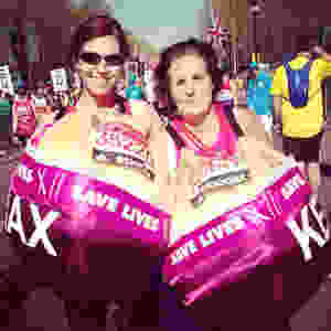 Maxine running the London Marathon dressed as a boob