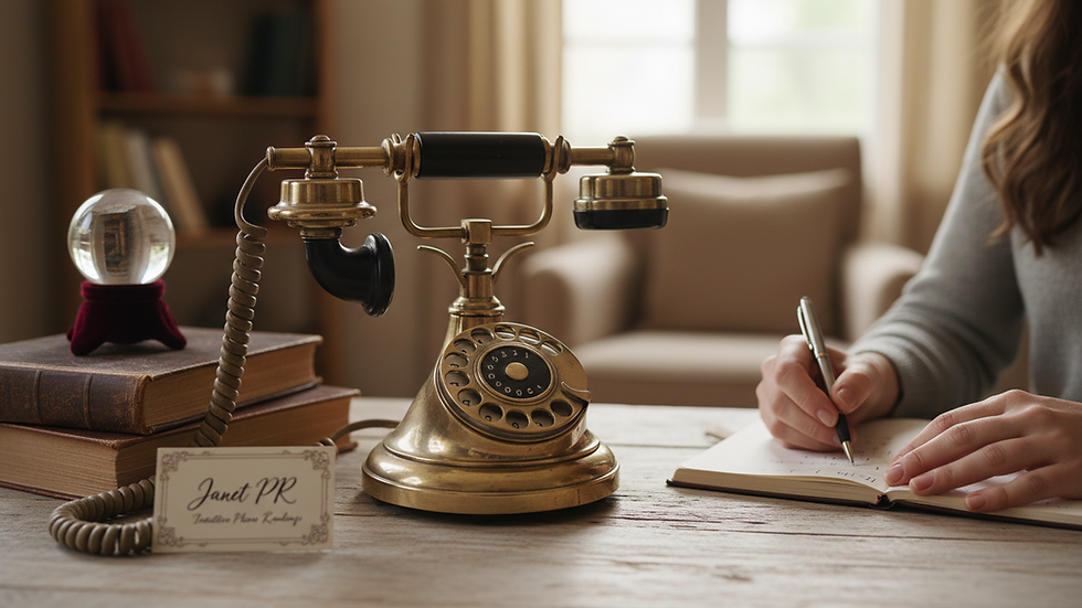 Close-up view of a vintage telephone on a wooden table, symbolizing phone readings