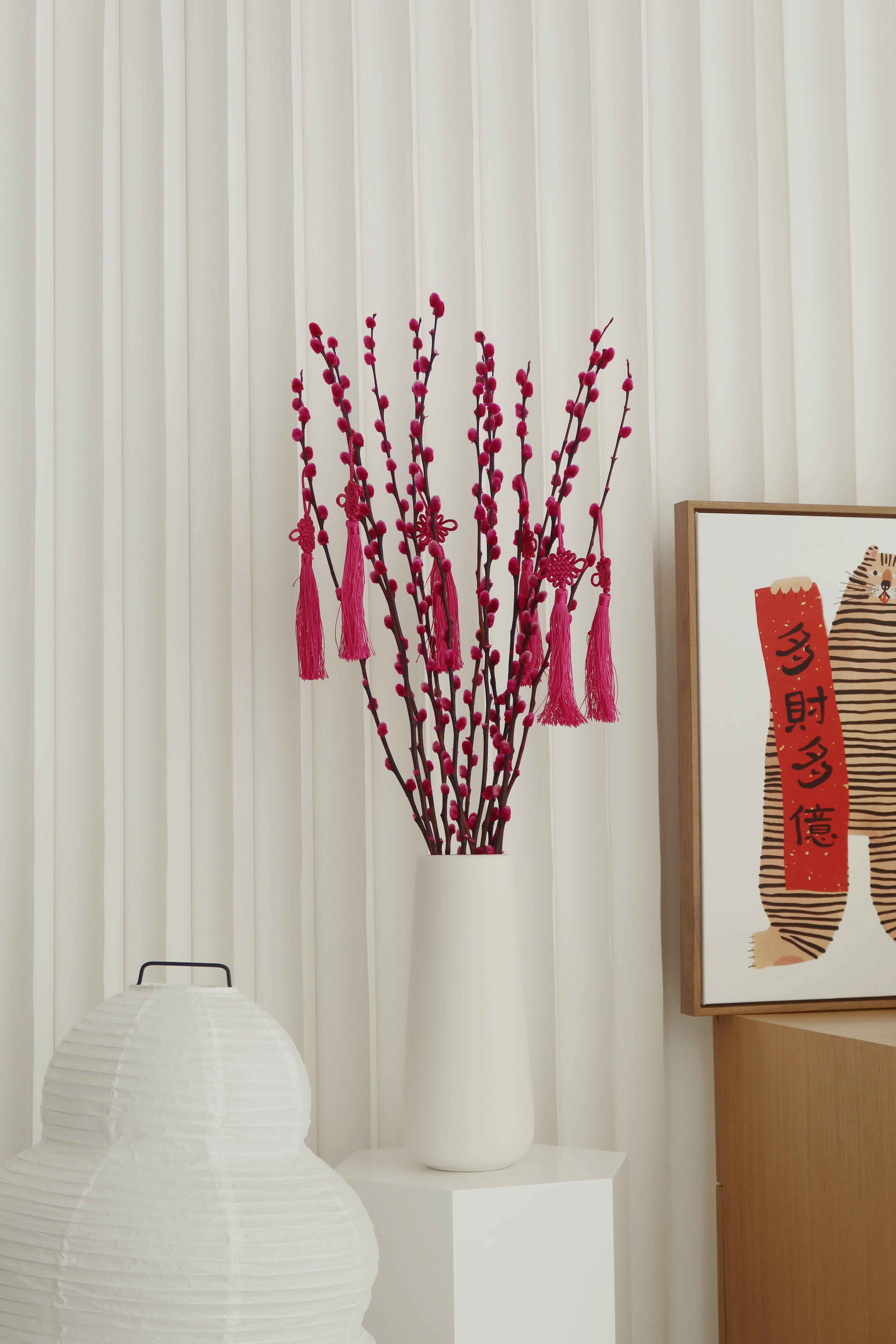 花 开 富 贵 III (Rich & Honoured) Preserved Willow Catkins in VASSI Vase (DP)