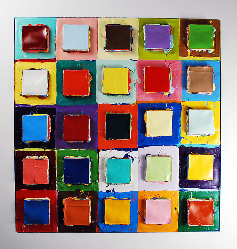 Russell west, Small Town No.1, Oil on Marine Ply, W74cm x H74cm.