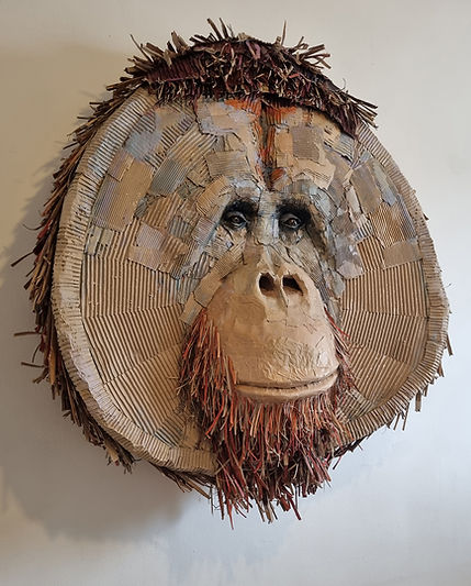 Josh Gluckstein, Orangutan Aug 22, repurposed cardboard, 90 x 85 x 35cm