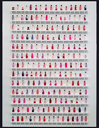 LoveJordan, Flamingo Pie, Botttles of paint on shelves, 104 x 144cm