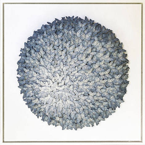 Susila Bailey-Bond, Blue moon, paper on wire, 52 x 52cm, inside perspex case, woolff galle