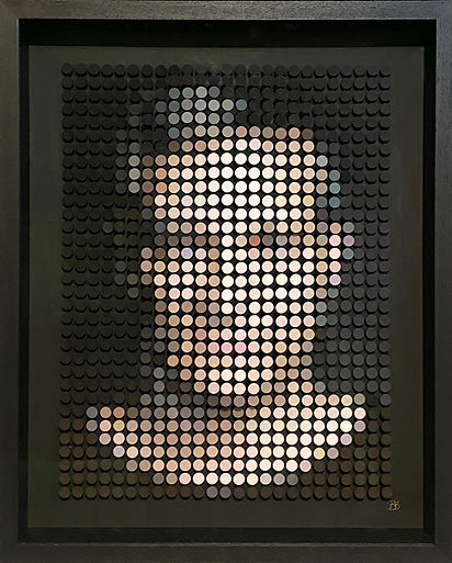 Susila Bailey-Bond, Ben, 72 x 58 x 8cm, Handpainted discs on pins, woolff gallery