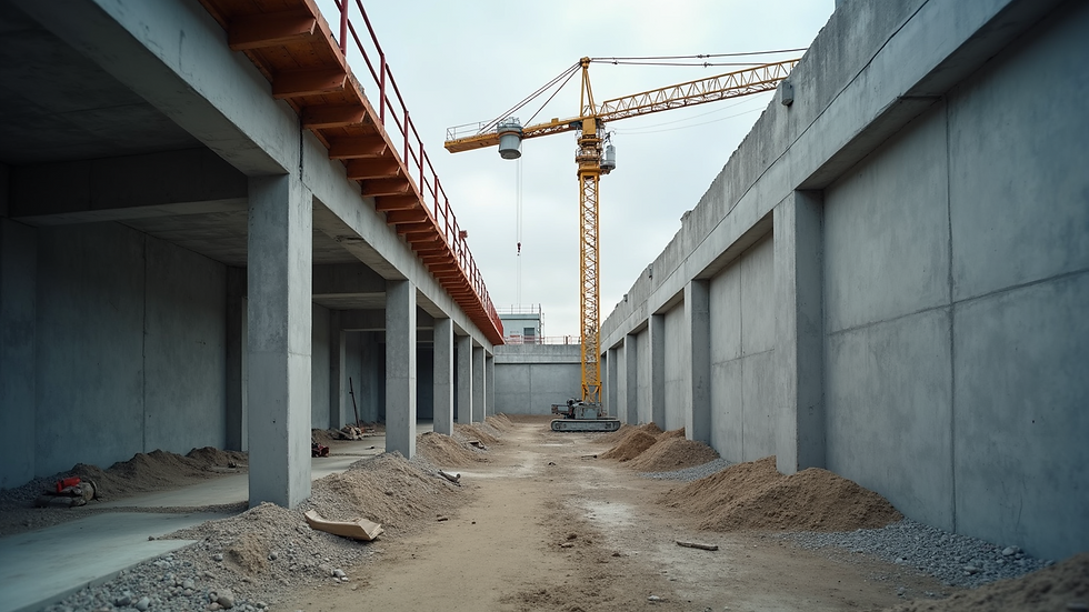 Eye-level view of reinforced concrete framework under construction