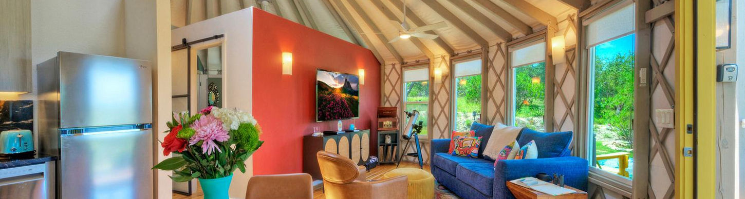 Heartstone yurt living area from dining area