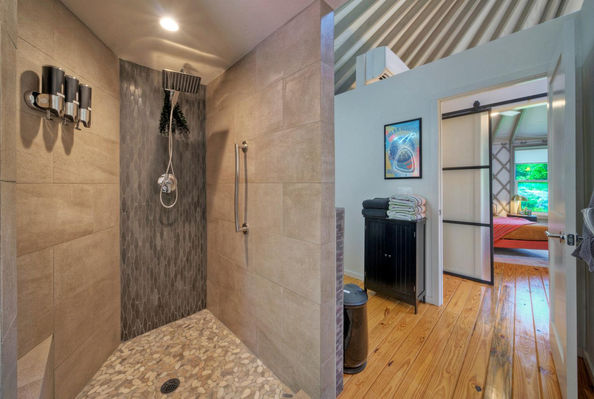 Heartstone yurt walk-in shower