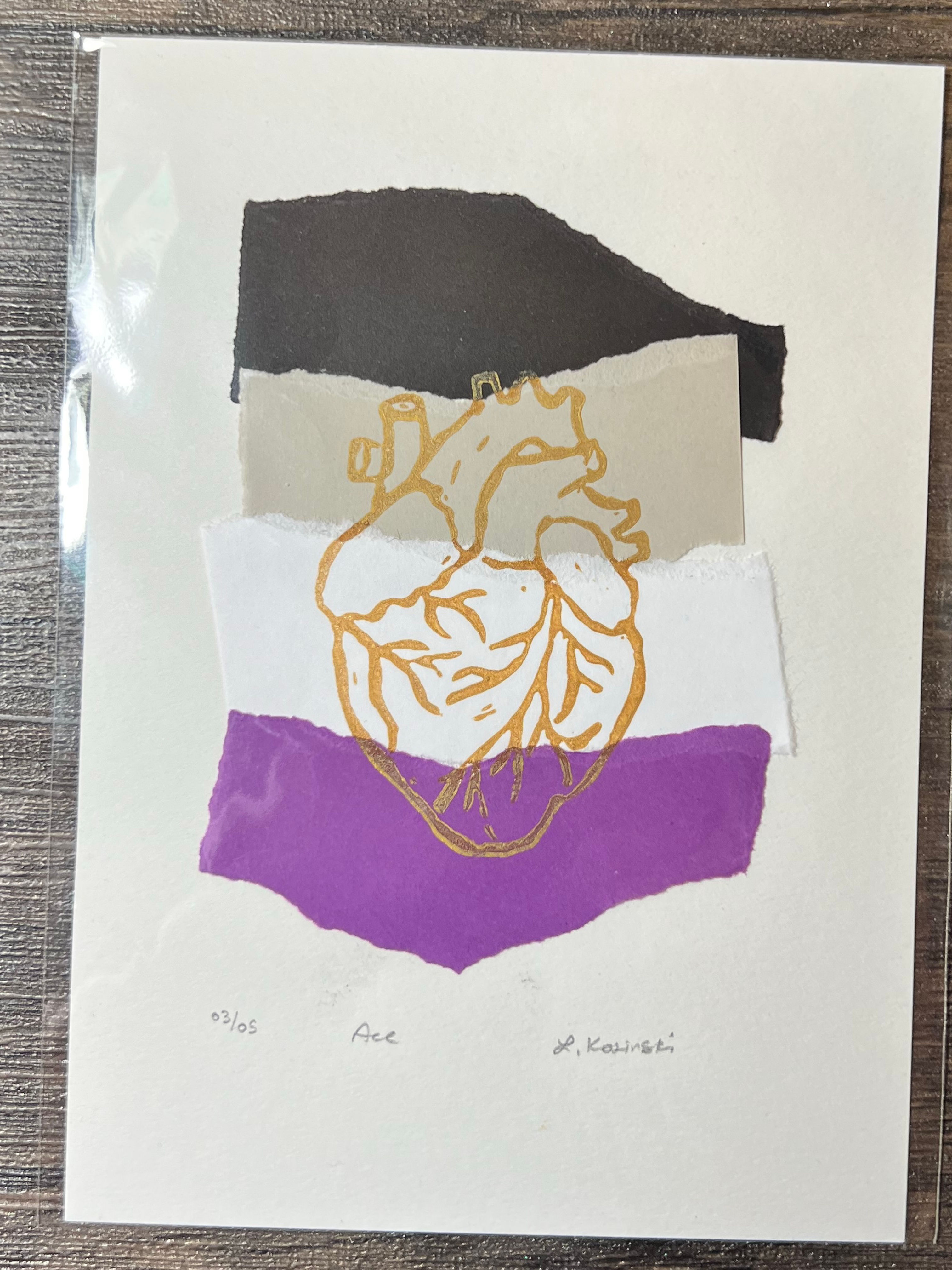 Asexual Pride Bronze Heart Linocut