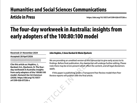 Brand new findings from the 100:80:100 four day work week model!