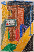 Visitor Parking sign on street at night in Pasadena drawn in ink and oil pastel by Andy England