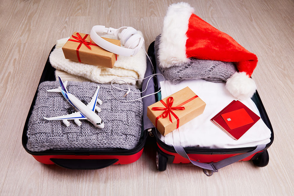 Christmas themed packed suitcase