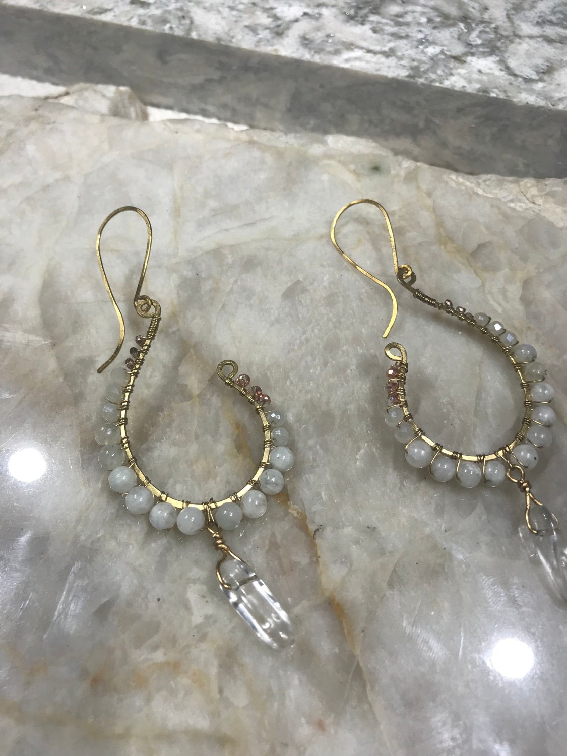 Gold Moonstone Chandelier Earrings 