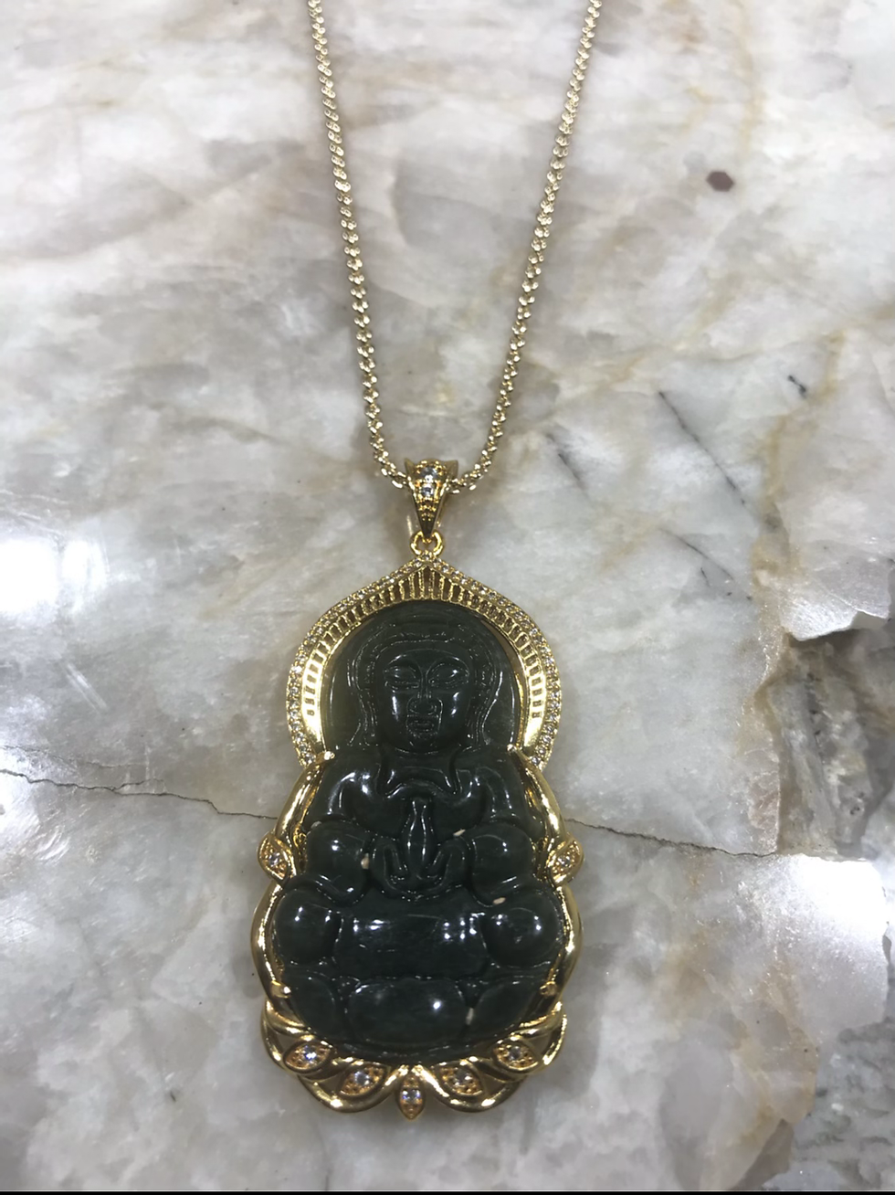 Thumbnail: Carved Jade Buddha Necklace 