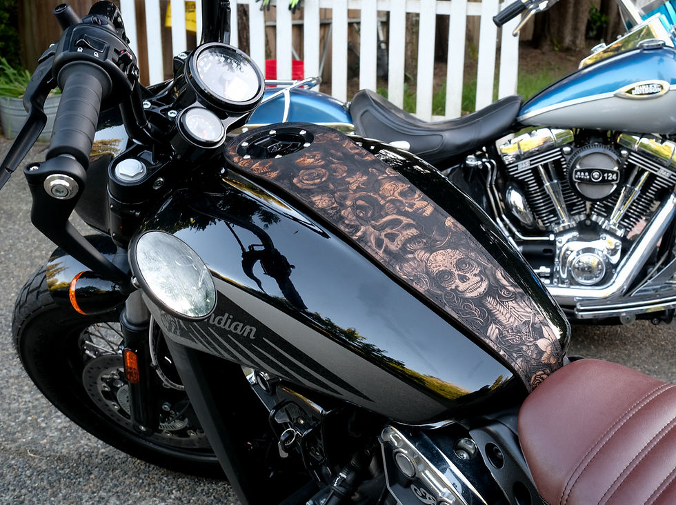 Thumbnail: Leather Indian Scout Black + Highlights Day Of Dead Motorcycle Gas Tank Bib A5