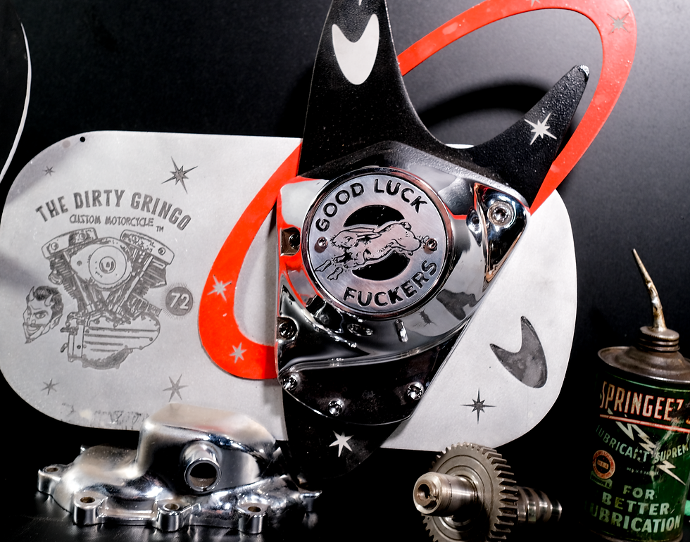 Thumbnail: Shovelhead Evolution Good Luck Rabbit Custom Engraved Timing Point Cover Harley