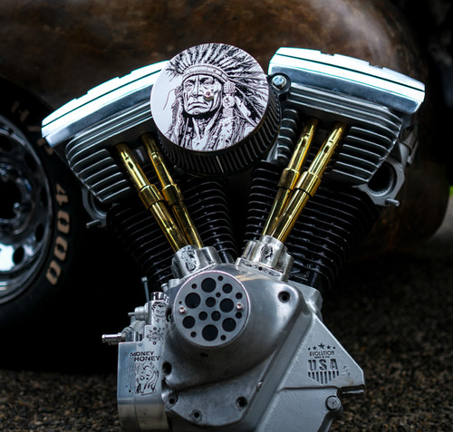 Single Hole Indian Chief Harley Engraved Air Cleaner Cover Cap