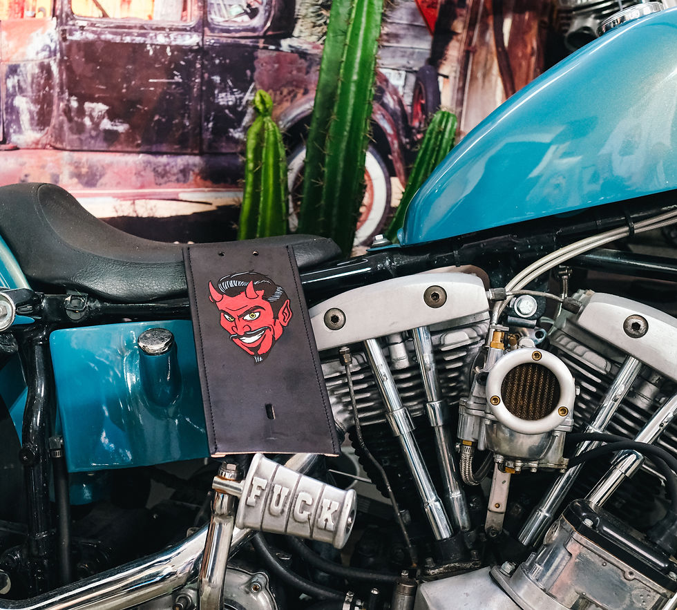 Thumbnail: The Devil Painted Retro Real Leather Gas Tank Panel fits Harley Davidson Softail