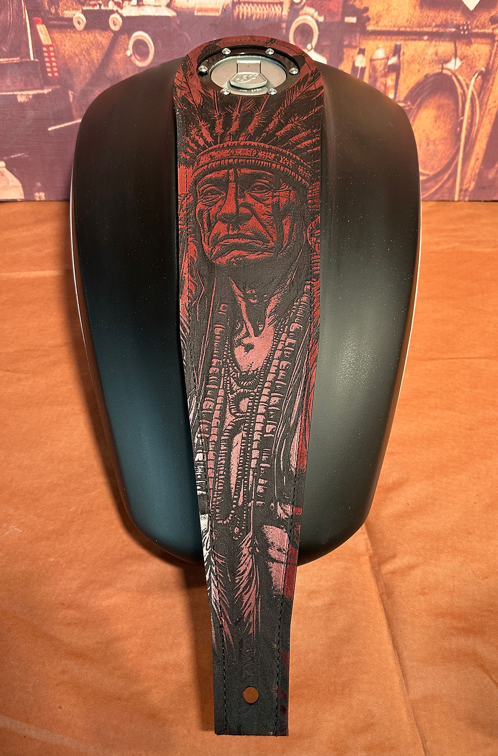 Thumbnail: Mahogany Chief Leather Indian Scout Bobber Motorcycle Gas Tank Bib A14